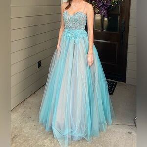 Blue beaded ballgown